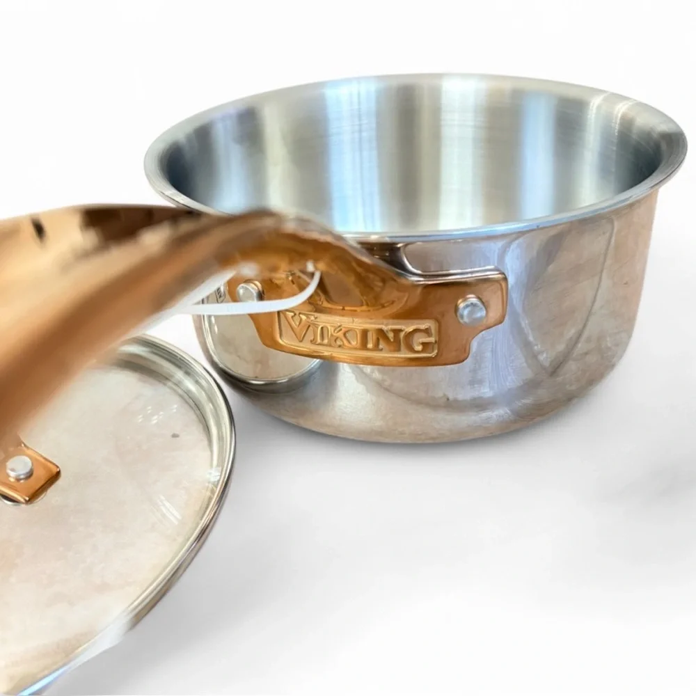 Viking 3-Ply Stainless 2.25 Qt Saucepan Glass Lid Copper Handle Induction NEW